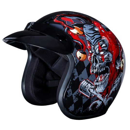 DOT Approved Daytona Cruiser Open Face Motorcycle Helmet - Men, Women & Youth - With Visor & Graphics - W/ Joker
