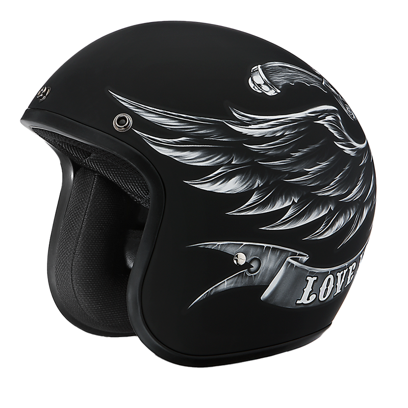 Load image into Gallery viewer, DOT Approved Daytona Cruiser Open Face Motorcycle Helmet - Men, Women &amp; Youth - With Visor &amp; Graphics - W/ Love It
