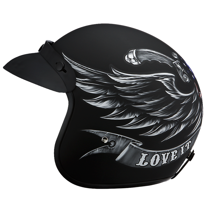Load image into Gallery viewer, DOT Approved Daytona Cruiser Open Face Motorcycle Helmet - Men, Women &amp; Youth - With Visor &amp; Graphics - W/ Love It
