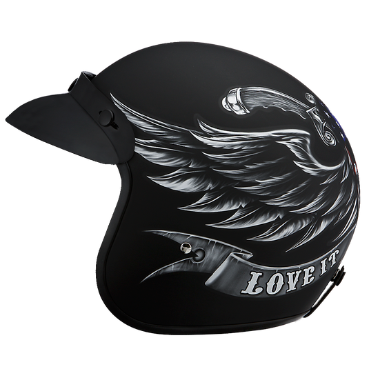 DOT Approved Daytona Cruiser Open Face Motorcycle Helmet - Men, Women & Youth - With Visor & Graphics - W/ Love It