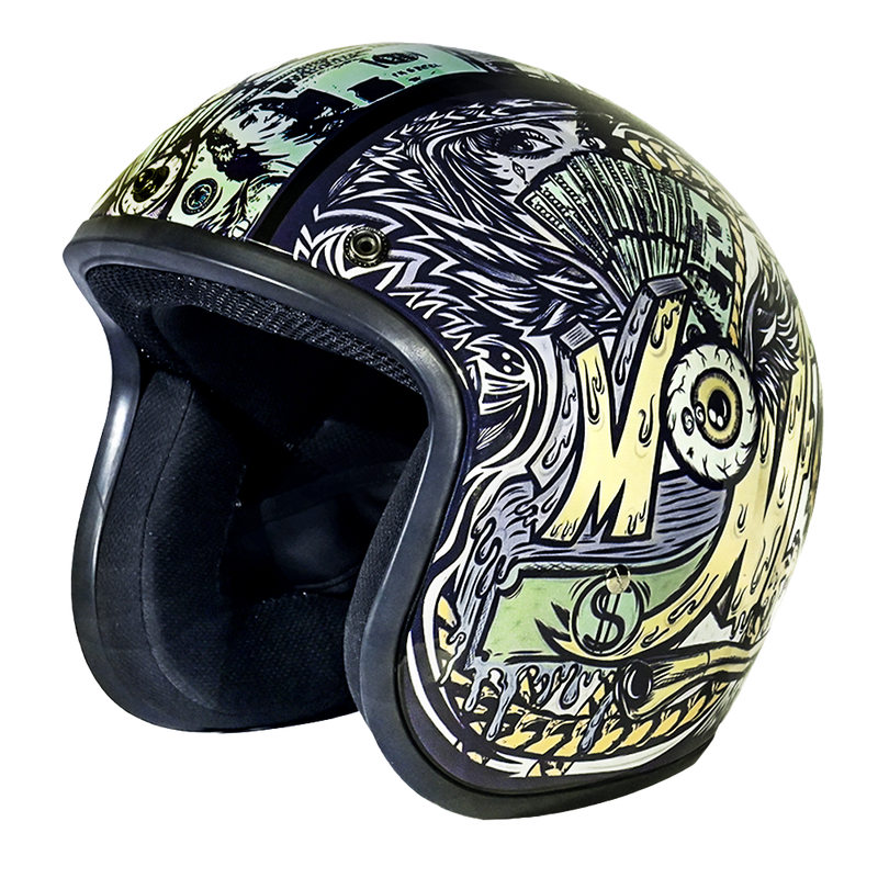 Load image into Gallery viewer, DOT Approved Daytona Cruiser Open Face Motorcycle Helmet - Men, Women &amp; Youth - With Visor &amp; Graphics - W/ Money
