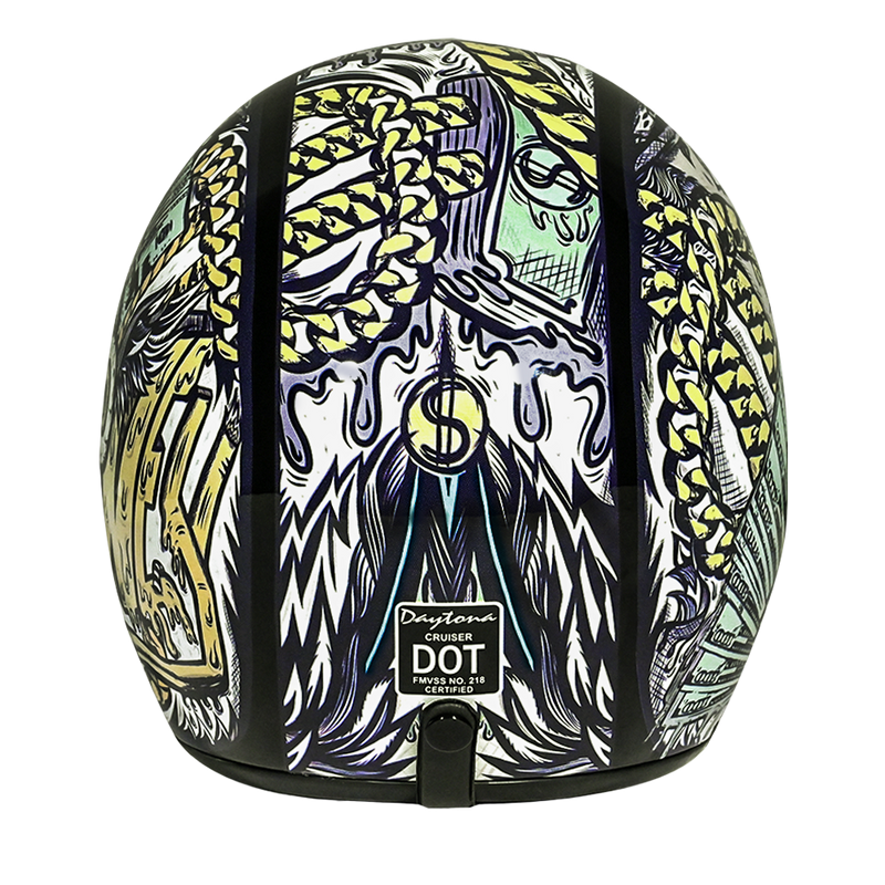 Load image into Gallery viewer, DOT Approved Daytona Cruiser Open Face Motorcycle Helmet - Men, Women &amp; Youth - With Visor &amp; Graphics - W/ Money
