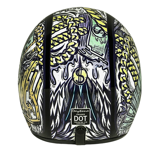 DOT Approved Daytona Cruiser Open Face Motorcycle Helmet - Men, Women & Youth - With Visor & Graphics - W/ Money