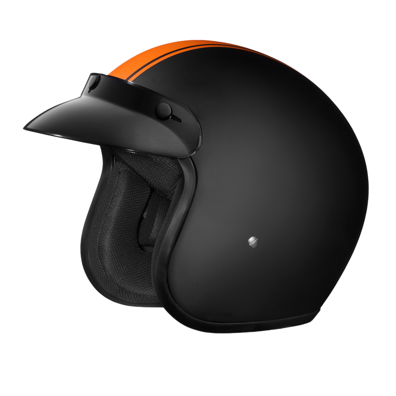 Load image into Gallery viewer, DOT Approved Daytona Cruiser Open Face Motorcycle Helmet - Men, Women & Youth - With Visor & Graphics - W/ Orange Pin Stripe