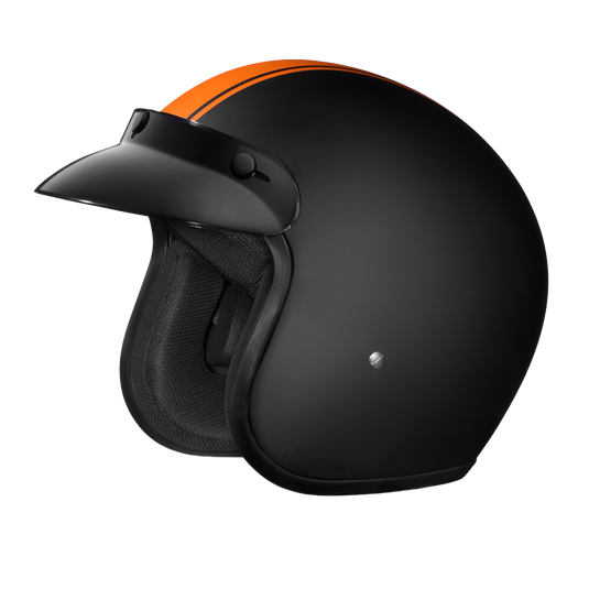 DOT Approved Daytona Cruiser Open Face Motorcycle Helmet - Men, Women & Youth - With Visor & Graphics - W/ Orange Pin Stripe
