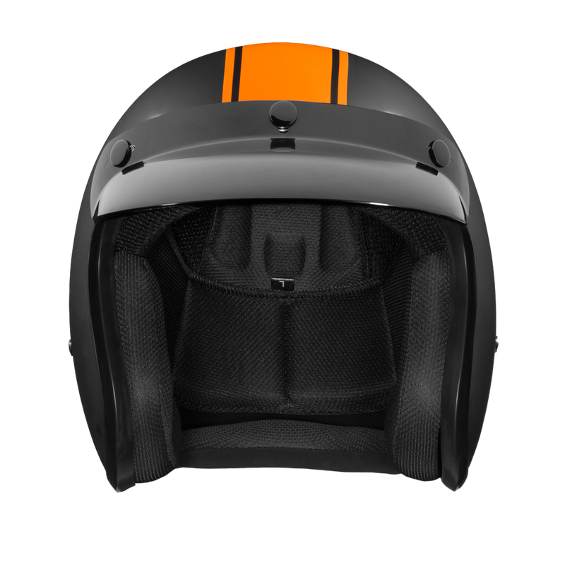 Load image into Gallery viewer, DOT Approved Daytona Cruiser Open Face Motorcycle Helmet - Men, Women & Youth - With Visor & Graphics - W/ Orange Pin Stripe
