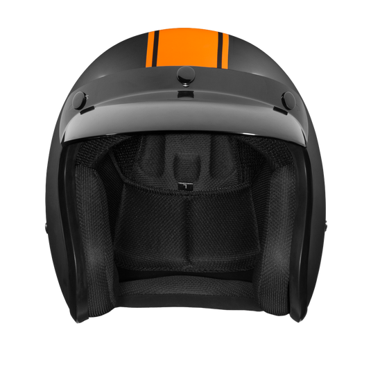 DOT Approved Daytona Cruiser Open Face Motorcycle Helmet - Men, Women & Youth - With Visor & Graphics - W/ Orange Pin Stripe