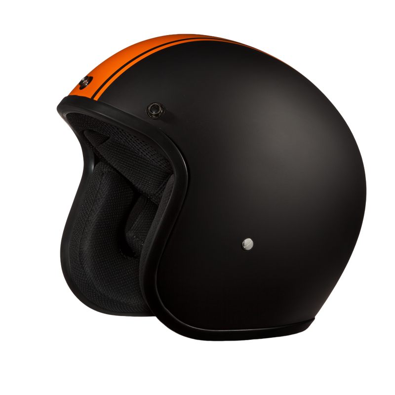 Load image into Gallery viewer, DOT Approved Daytona Cruiser Open Face Motorcycle Helmet - Men, Women &amp; Youth - With Visor &amp; Graphics - W/ Orange Pin Stripe
