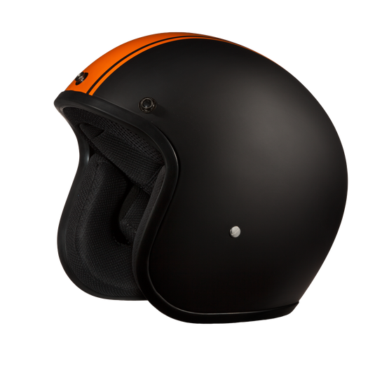 DOT Approved Daytona Cruiser Open Face Motorcycle Helmet - Men, Women & Youth - With Visor & Graphics - W/ Orange Pin Stripe