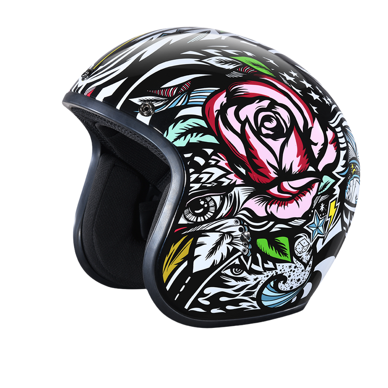 Load image into Gallery viewer, DOT Approved Daytona Cruiser Open Face Motorcycle Helmet - Men, Women &amp; Youth - With Visor &amp; Graphics - W/ Tribal
