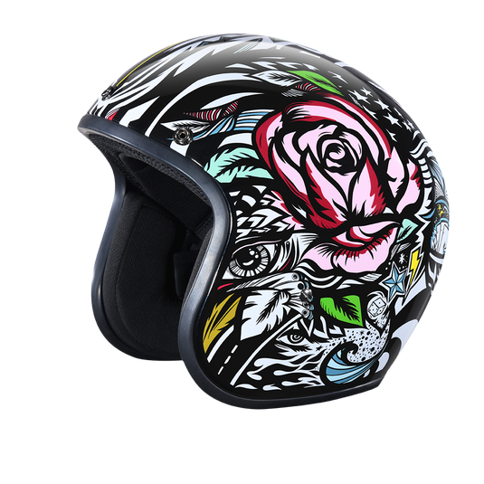 DOT Approved Daytona Cruiser Open Face Motorcycle Helmet - Men, Women & Youth - With Visor & Graphics - W/ Tribal