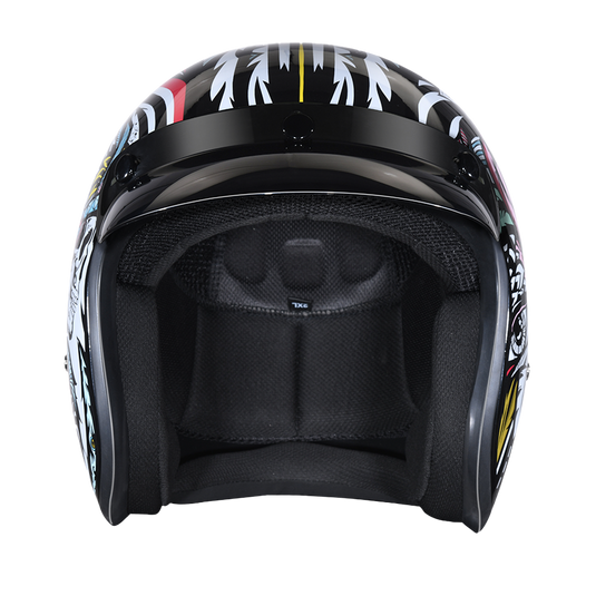 DOT Approved Daytona Cruiser Open Face Motorcycle Helmet - Men, Women & Youth - With Visor & Graphics - W/ Tribal