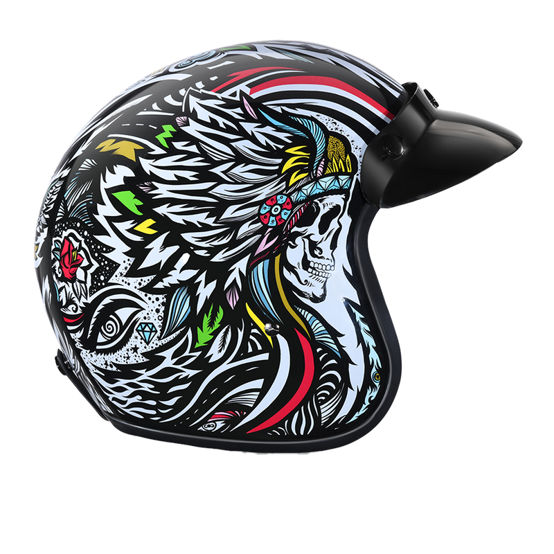 Load image into Gallery viewer, DOT Approved Daytona Cruiser Open Face Motorcycle Helmet - Men, Women &amp; Youth - With Visor &amp; Graphics - W/ Tribal
