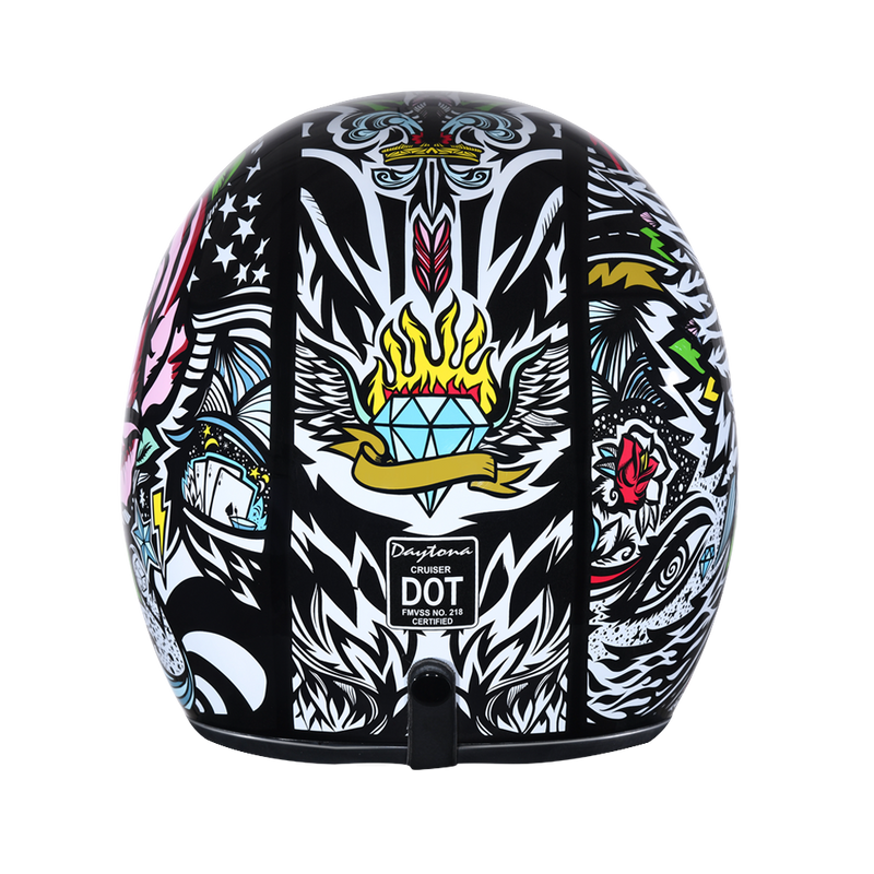 Load image into Gallery viewer, DOT Approved Daytona Cruiser Open Face Motorcycle Helmet - Men, Women &amp; Youth - With Visor &amp; Graphics - W/ Tribal
