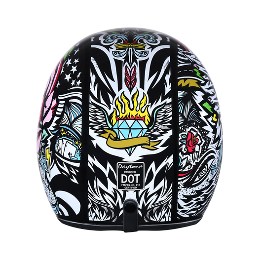 DOT Approved Daytona Cruiser Open Face Motorcycle Helmet - Men, Women & Youth - With Visor & Graphics - W/ Tribal