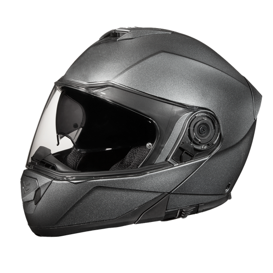 Daytona Glide Modular Motorcycle Helmet - DOT Approved, Bluetooth Ready, Dual Visor, Men/Women/Youth - Gun Metal Grey Metallic