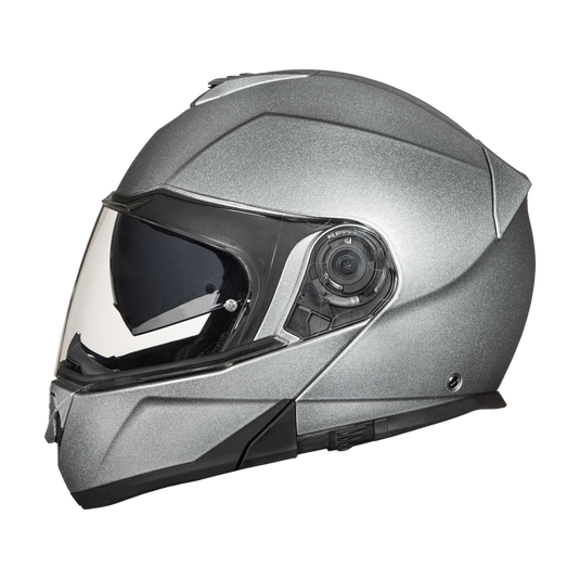Daytona Glide Modular Motorcycle Helmet - DOT Approved, Bluetooth Ready, Dual Visor, Men/Women/Youth- Silver Metallic