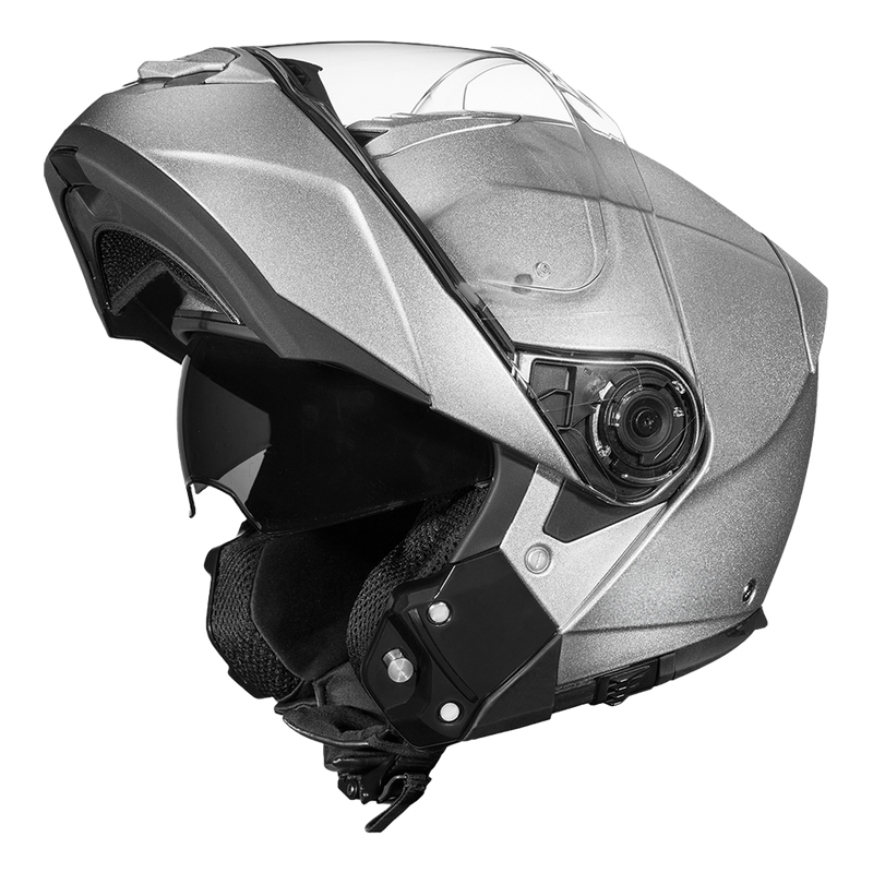 Load image into Gallery viewer, Daytona Glide Modular Motorcycle Helmet - DOT Approved, Bluetooth Ready, Dual Visor, Men/Women/Youth- Silver Metallic