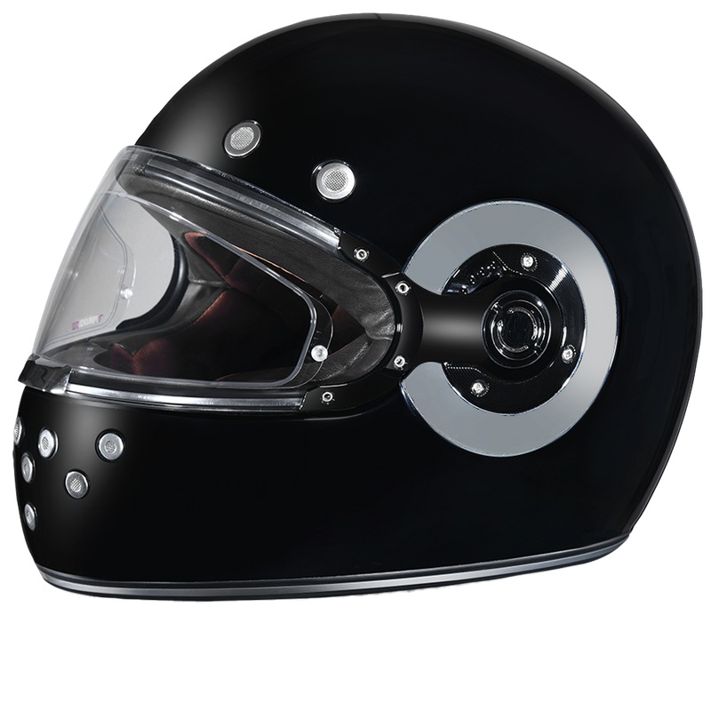 Load image into Gallery viewer, DOT Daytona Retro Full Face Motorcycle Helmet: Vintage Style for Men, Women, &amp; Youth - Hi-Gloss Black w/ Chrome Accents
