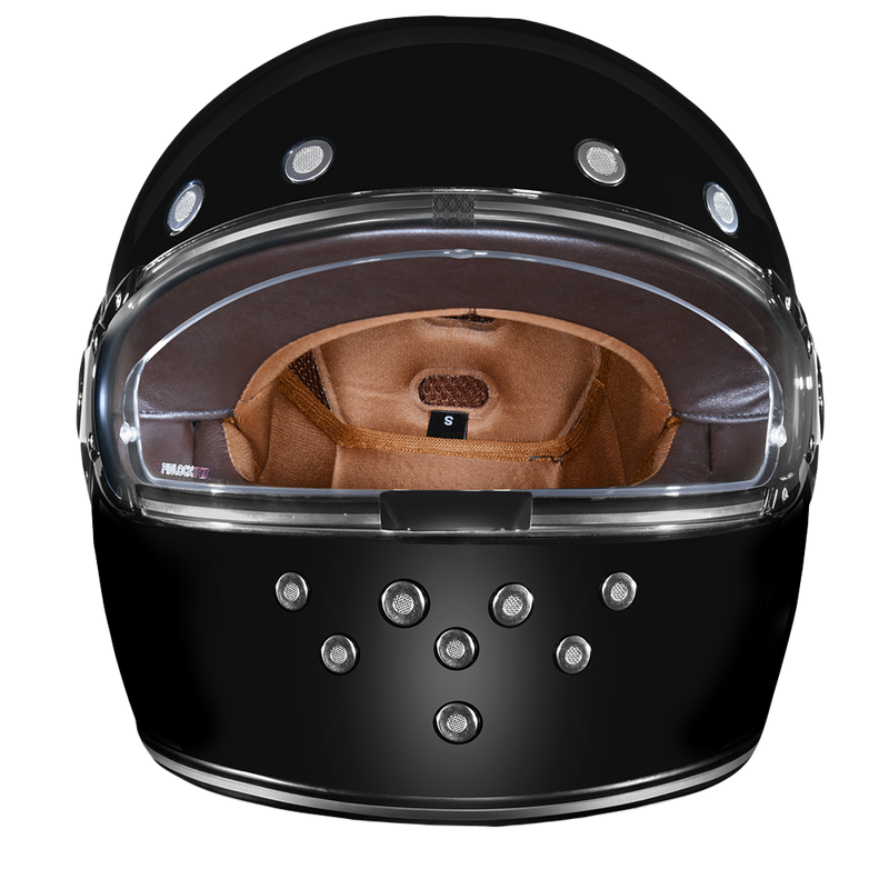 Load image into Gallery viewer, DOT Daytona Retro Full Face Motorcycle Helmet: Vintage Style for Men, Women, & Youth - Hi-Gloss Black w/ Chrome Accents