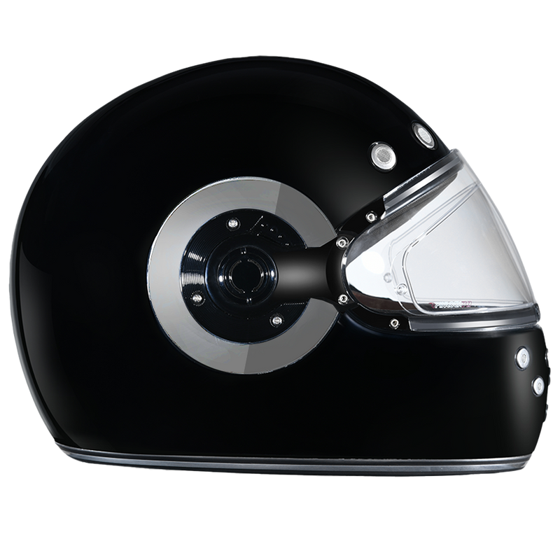 Load image into Gallery viewer, DOT Daytona Retro Full Face Motorcycle Helmet: Vintage Style for Men, Women, & Youth - Hi-Gloss Black w/ Chrome Accents