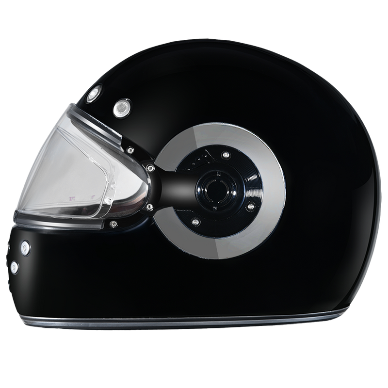 Load image into Gallery viewer, DOT Daytona Retro Full Face Motorcycle Helmet: Vintage Style for Men, Women, &amp; Youth - Hi-Gloss Black w/ Chrome Accents
