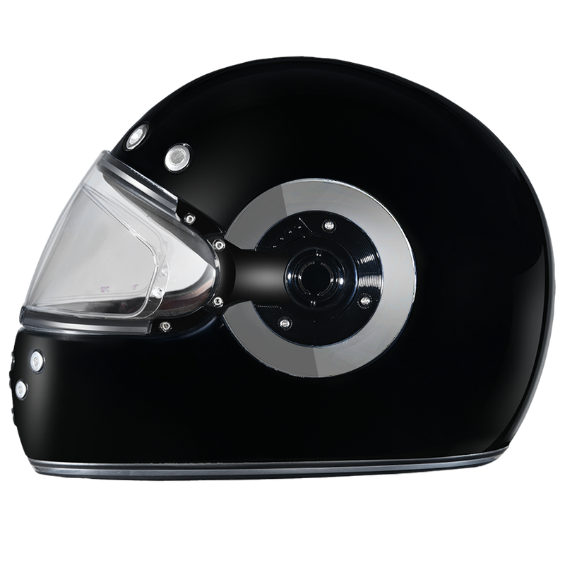 Load image into Gallery viewer, DOT Daytona Retro Full Face Motorcycle Helmet: Vintage Style for Men, Women, & Youth - Hi-Gloss Black w/ Chrome Accents
