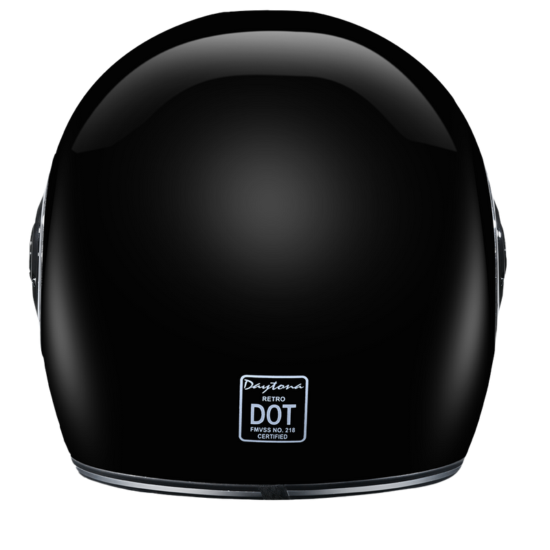 Load image into Gallery viewer, DOT Daytona Retro Full Face Motorcycle Helmet: Vintage Style for Men, Women, &amp; Youth - Hi-Gloss Black w/ Chrome Accents
