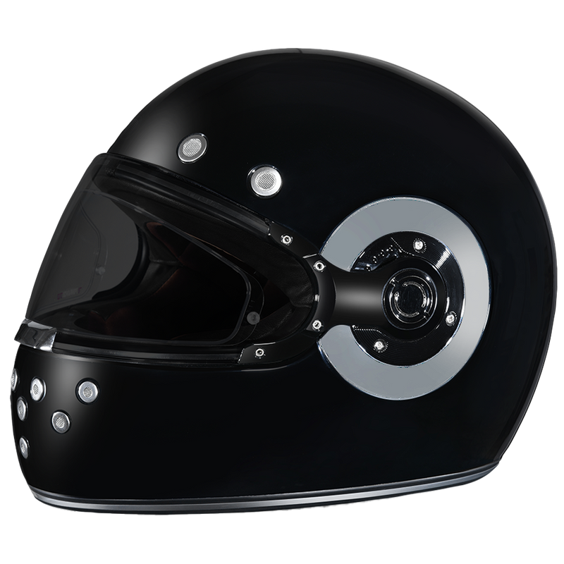 Load image into Gallery viewer, DOT Daytona Retro Full Face Motorcycle Helmet: Vintage Style for Men, Women, &amp; Youth - Hi-Gloss Black w/ Chrome Accents
