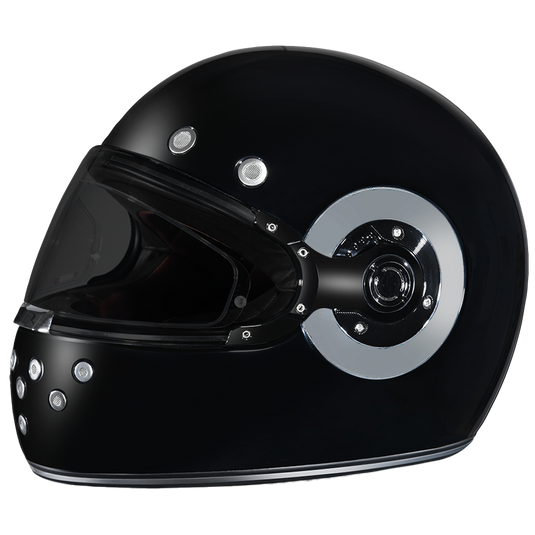DOT Daytona Retro Full Face Motorcycle Helmet: Vintage Style for Men, Women, & Youth - Hi-Gloss Black w/ Chrome Accents