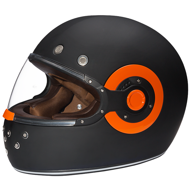 Load image into Gallery viewer, DOT Daytona Retro Full Face Motorcycle Helmet: Vintage Style for Men, Women, &amp; Youth - Dull Black W/ Orange Accents
