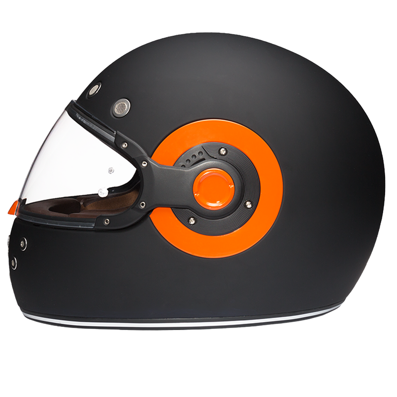 Load image into Gallery viewer, DOT Daytona Retro Full Face Motorcycle Helmet: Vintage Style for Men, Women, &amp; Youth - Dull Black W/ Orange Accents
