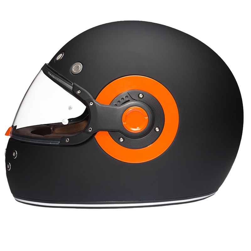 Load image into Gallery viewer, DOT Daytona Retro Full Face Motorcycle Helmet: Vintage Style for Men, Women, & Youth - Dull Black W/ Orange Accents