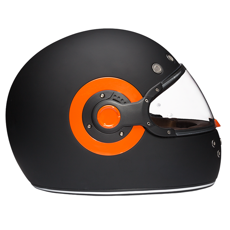 Load image into Gallery viewer, DOT Daytona Retro Full Face Motorcycle Helmet: Vintage Style for Men, Women, &amp; Youth - Dull Black W/ Orange Accents

