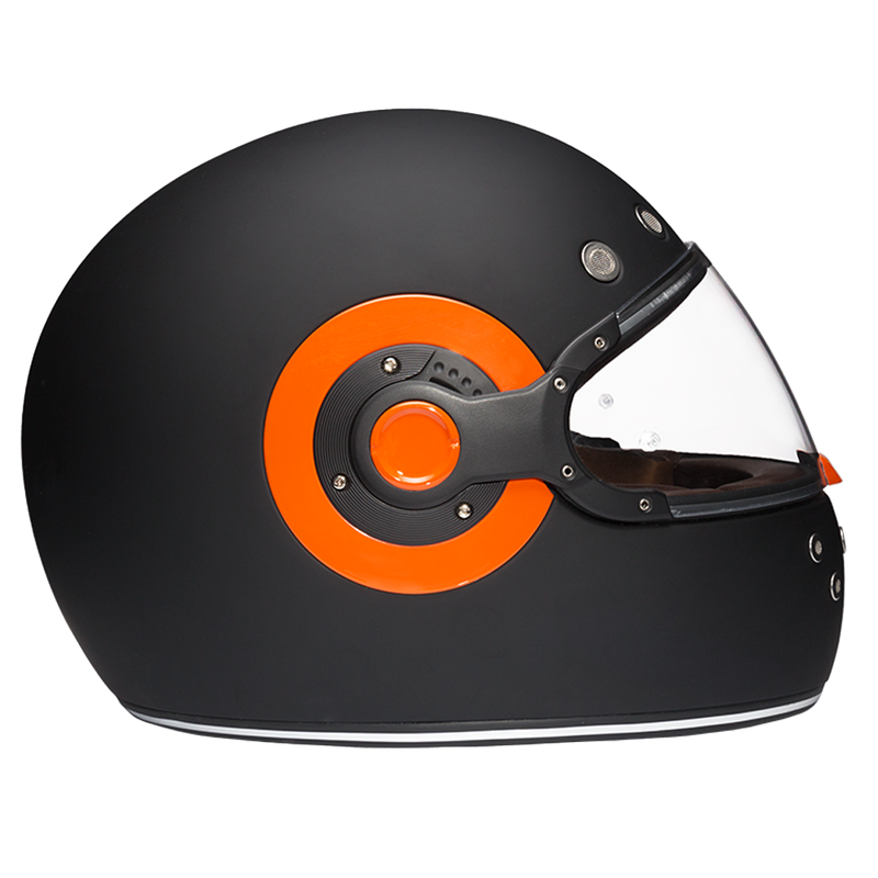 Load image into Gallery viewer, DOT Daytona Retro Full Face Motorcycle Helmet: Vintage Style for Men, Women, & Youth - Dull Black W/ Orange Accents