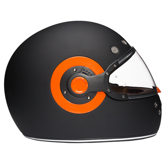 DOT Daytona Retro Full Face Motorcycle Helmet: Vintage Style for Men, Women, & Youth - Dull Black W/ Orange Accents