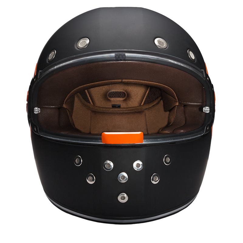 Load image into Gallery viewer, DOT Daytona Retro Full Face Motorcycle Helmet: Vintage Style for Men, Women, &amp; Youth - Dull Black W/ Orange Accents
