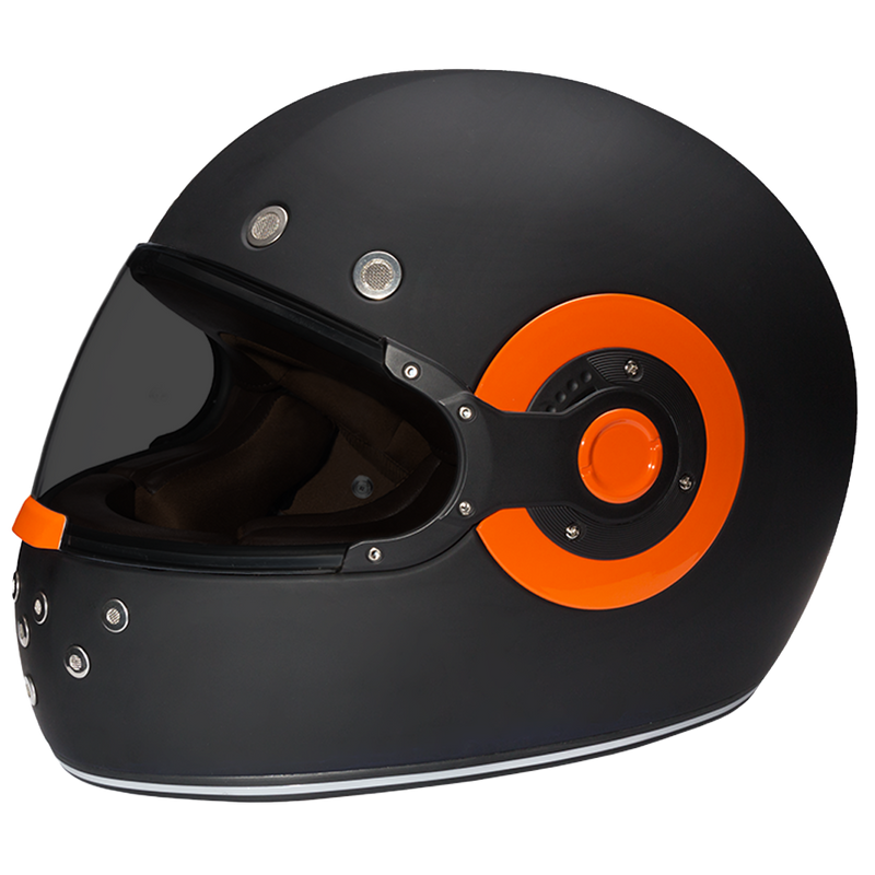 Load image into Gallery viewer, DOT Daytona Retro Full Face Motorcycle Helmet: Vintage Style for Men, Women, &amp; Youth - Dull Black W/ Orange Accents
