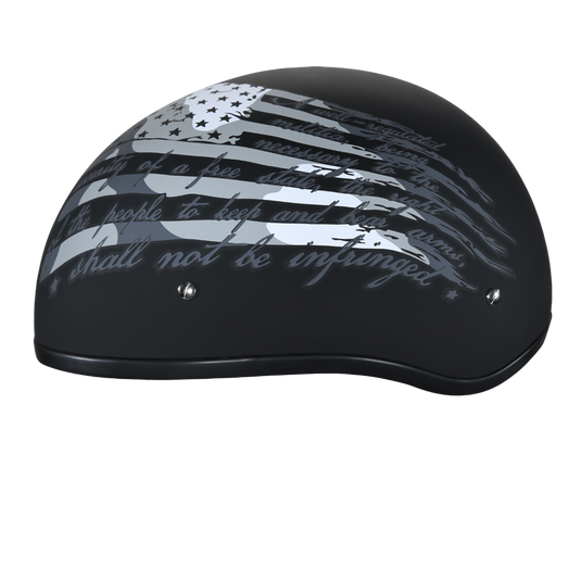 DOT Approved Daytona Motorcycle Half Face Helmet - Skull Cap Graphics for Men, Scooters, ATVs, UTVs & Choppers - W/ 2nd Amendment
