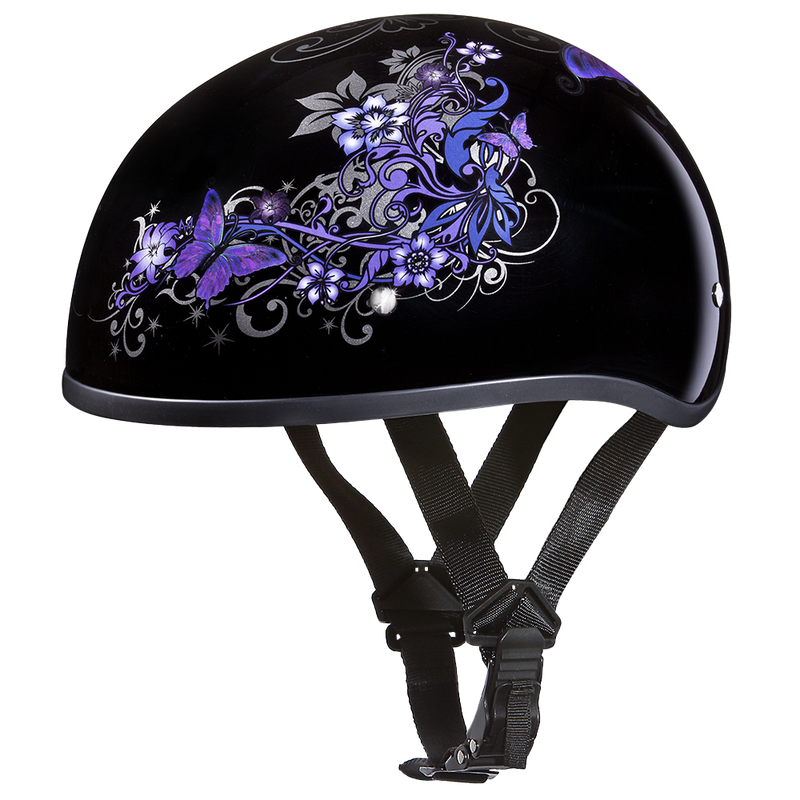 Load image into Gallery viewer, DOT Approved Daytona Motorcycle Half Face Helmet - Skull Cap Graphics for Women, Scooters, ATVs, UTVs &amp; Choppers - W/ Butterfly
