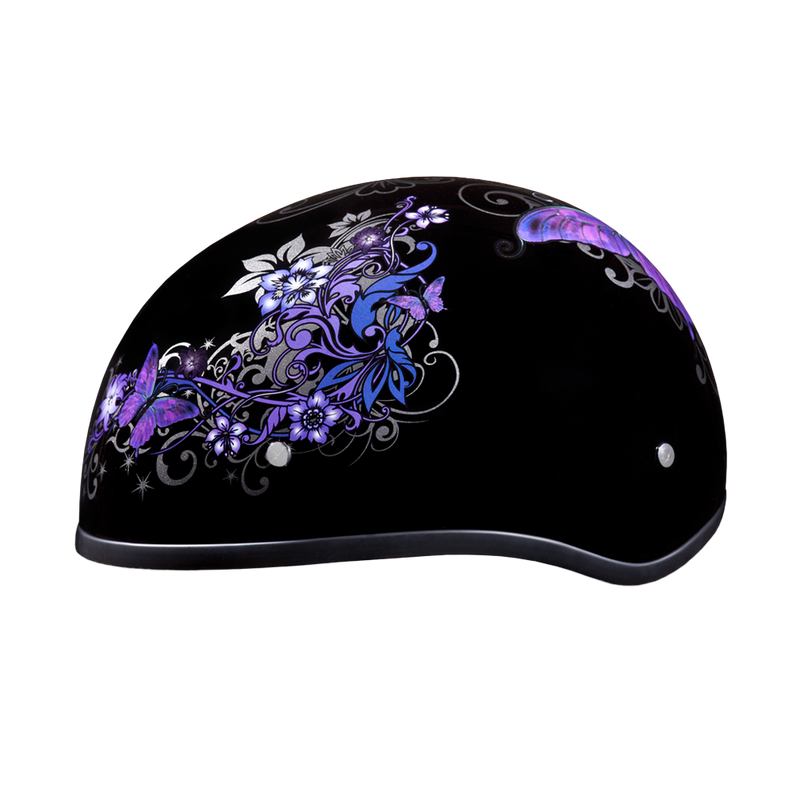 Load image into Gallery viewer, DOT Approved Daytona Motorcycle Half Face Helmet - Skull Cap Graphics for Men &amp; Women, Scooters, ATVs, UTVs &amp; Choppers - W/ Butterfly
