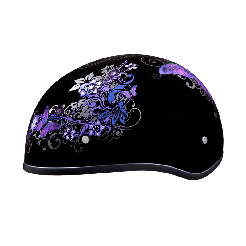 Load image into Gallery viewer, DOT Approved Daytona Motorcycle Half Face Helmet - Skull Cap Graphics for Men & Women, Scooters, ATVs, UTVs & Choppers - W/ Butterfly