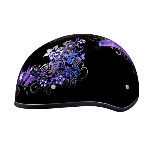 DOT Approved Daytona Motorcycle Half Face Helmet - Skull Cap Graphics for Men, Scooters, ATVs, UTVs & Choppers - W/ Butterfly