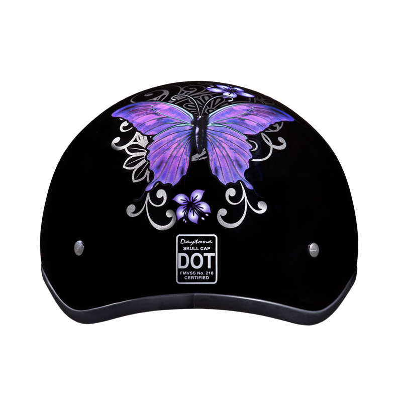 Load image into Gallery viewer, DOT Approved Daytona Motorcycle Half Face Helmet - Skull Cap Graphics for Women, Scooters, ATVs, UTVs &amp; Choppers - W/ Butterfly
