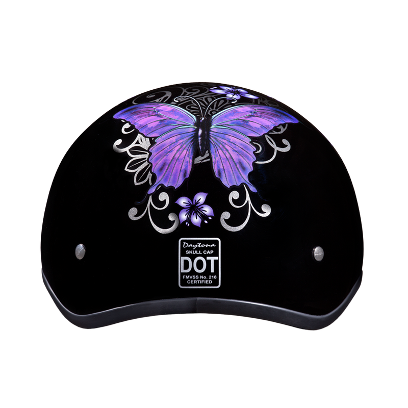 Load image into Gallery viewer, DOT Approved Daytona Motorcycle Half Face Helmet - Skull Cap Graphics for Men & Women, Scooters, ATVs, UTVs & Choppers - W/ Butterfly