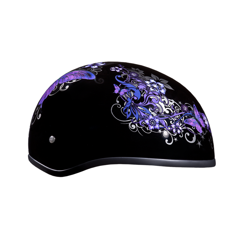 Load image into Gallery viewer, DOT Approved Daytona Motorcycle Half Face Helmet - Skull Cap Graphics for Men & Women, Scooters, ATVs, UTVs & Choppers - W/ Butterfly