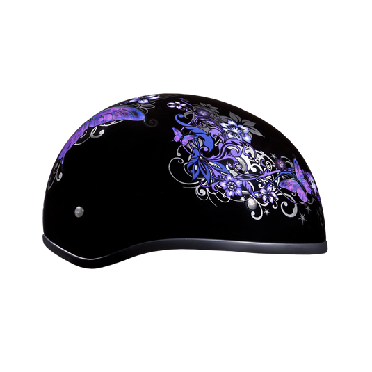 DOT Approved Daytona Motorcycle Half Face Helmet - Skull Cap Graphics for Women, Scooters, ATVs, UTVs & Choppers - W/ Butterfly
