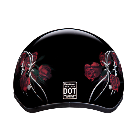 D.O.T. DAYTONA SKULL CAP- W/ BARBED ROSES