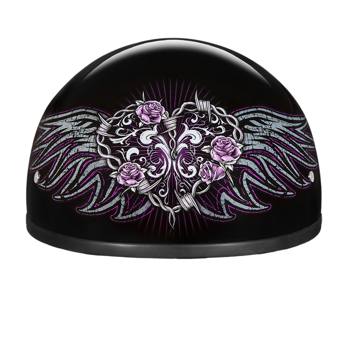 DOT Approved Daytona Motorcycle Half Face Helmet - Skull Cap Graphics for Women, Scooters, ATVs, UTVs & Choppers - W/ Barbed Wire Heart