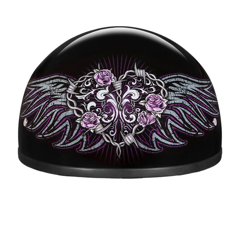 Load image into Gallery viewer, DOT Approved Daytona Motorcycle Half Face Helmet - Skull Cap Graphics for Men & Women, Scooters, ATVs, UTVs & Choppers - W/ Barbed Wire Heart